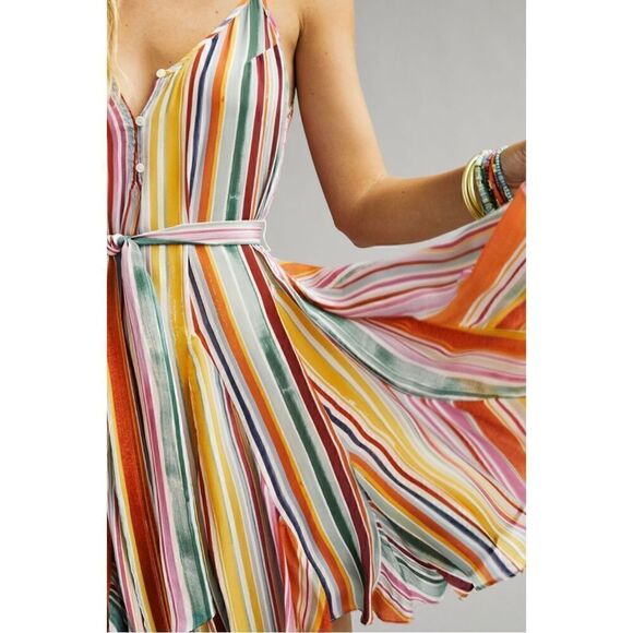 NEW Anthropologie Velvet Graham & Spencer Tiana Multi Striped Mini Dress Large - Picture 3 of 4